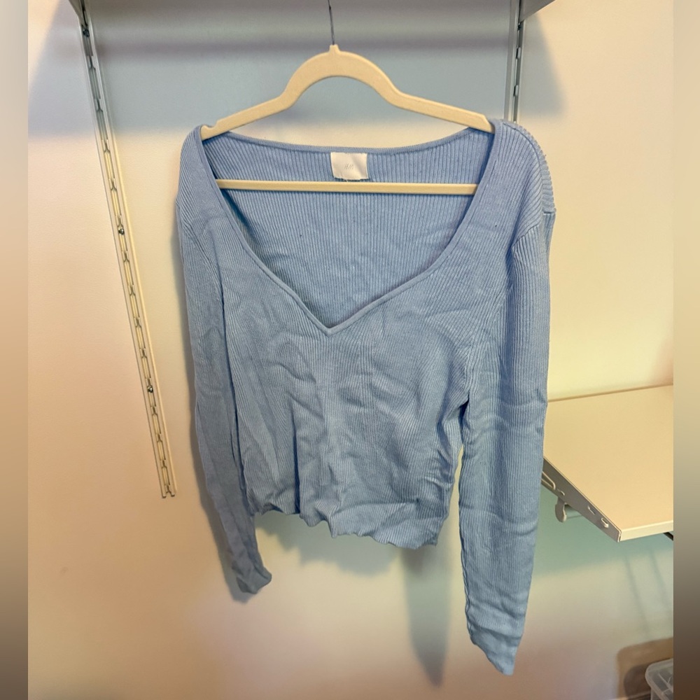 H&M women’s plus size XXL sweet heart neckline Light BlueRibbed Women's Top